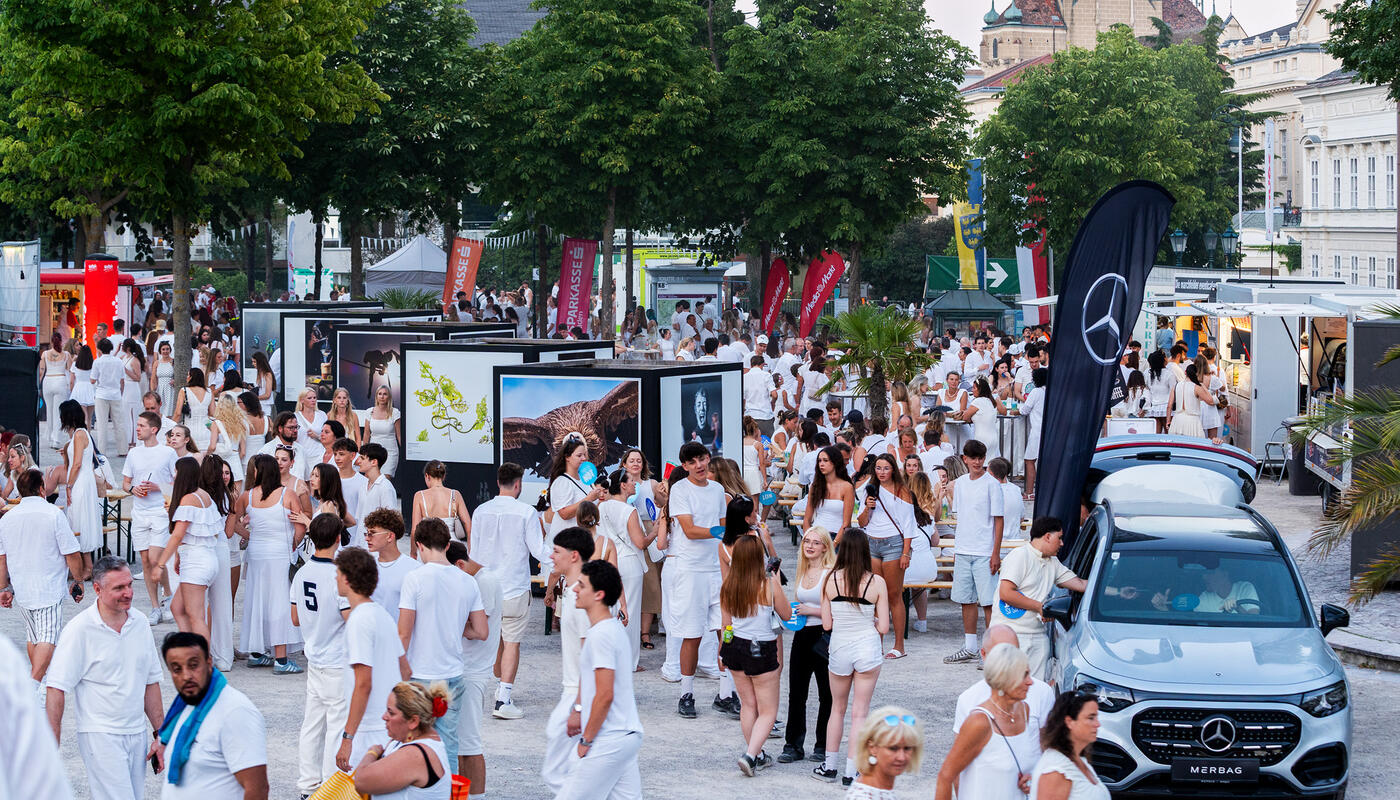 Baden in weiß_Publikum ganz in weiß