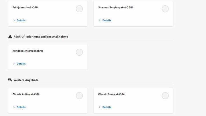 Kundendienstmaßnahme wählbar