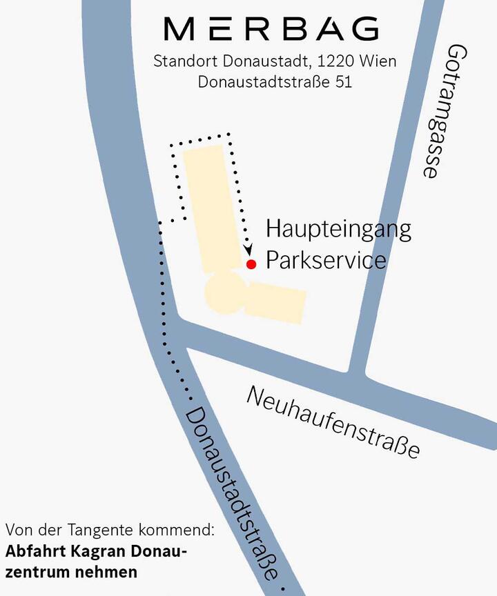 Anfahrtsskizze Merbag Donaustadt